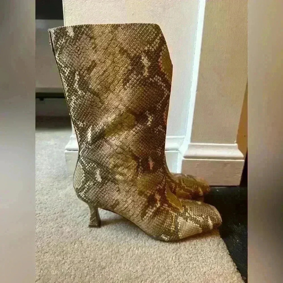 Faux Leather Sam Edelman Lolita Heeled Snake Skin Ankle Midcalf Boot, Almond Toe - Picture 4 of 5